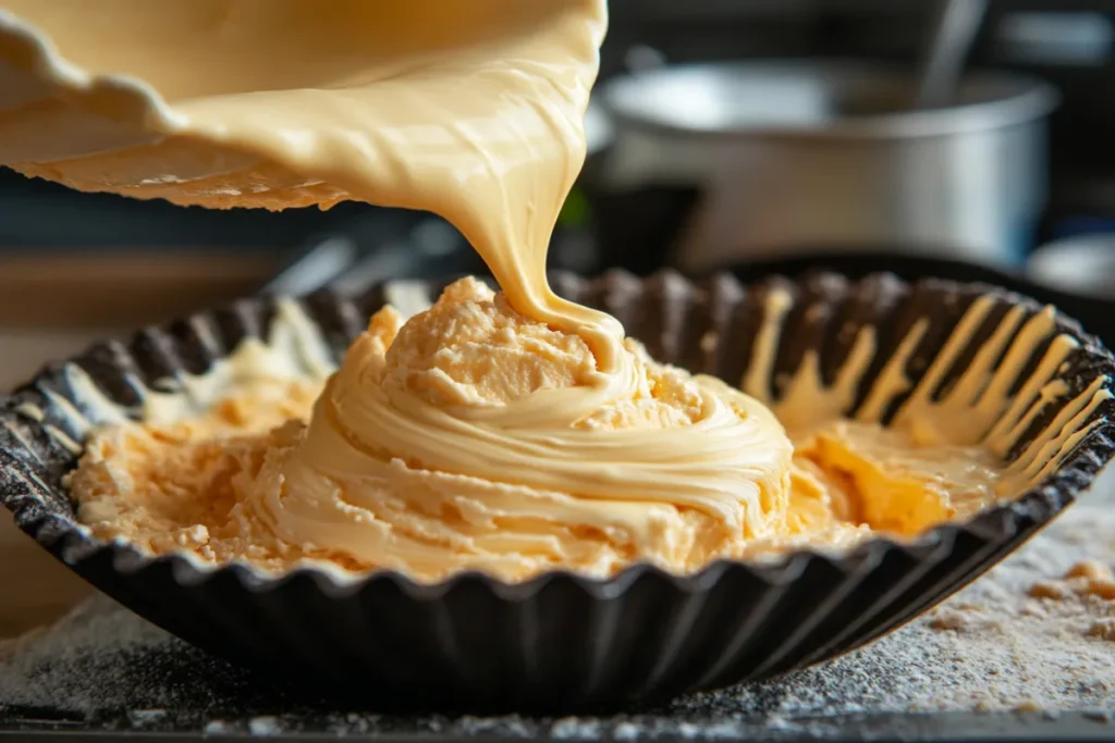 Madeline batter with cream in shell mold