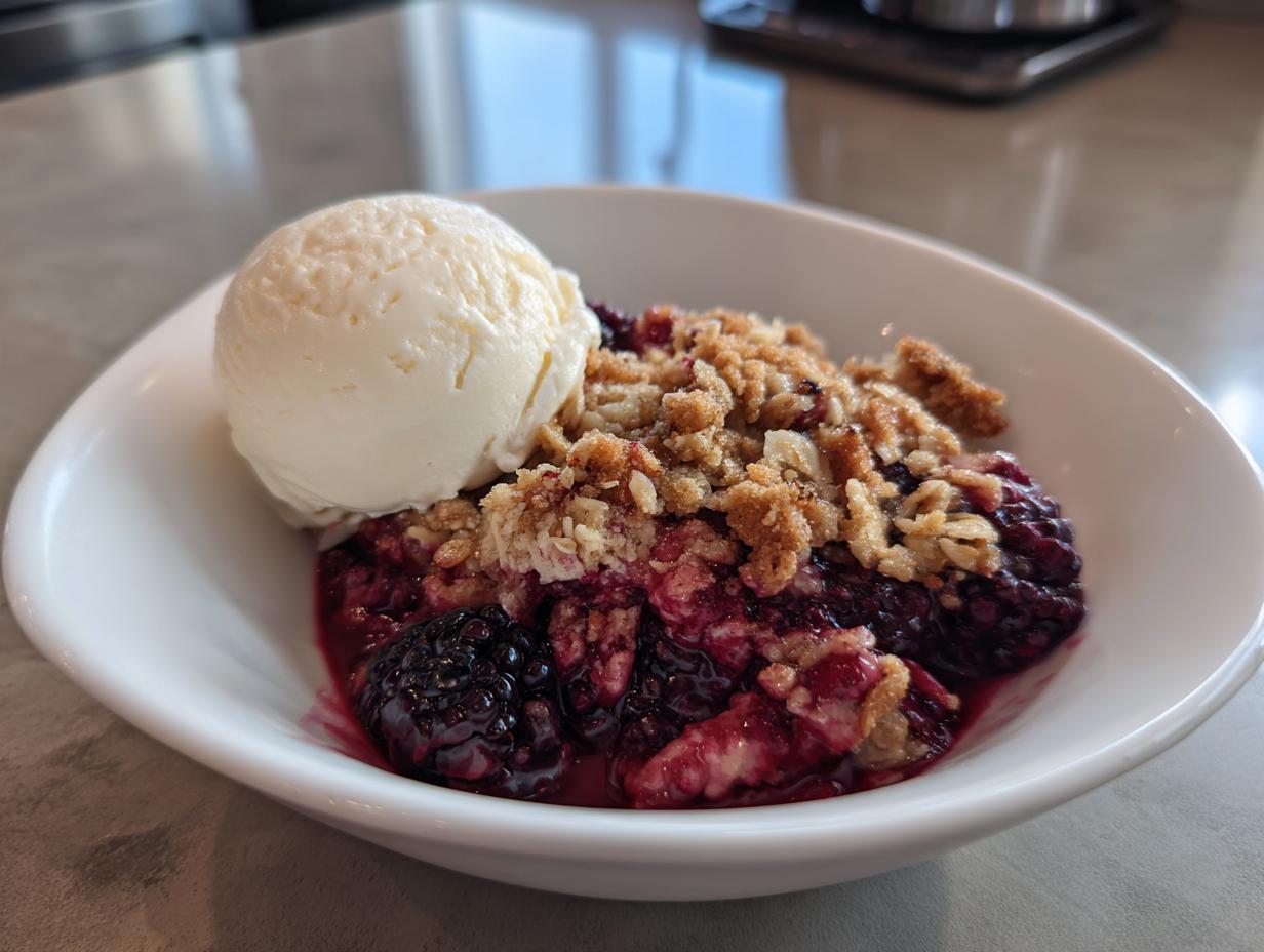 Blackberry Crisp with Vanilla Ice Cream - detail 1