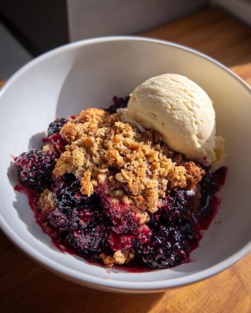 Blackberry Crisp with Vanilla Ice Cream