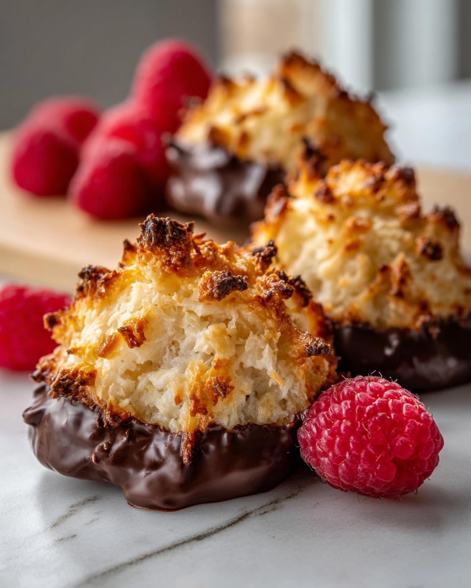 Chocolate Covered Raspberry Coconut Macaroons - detail 1