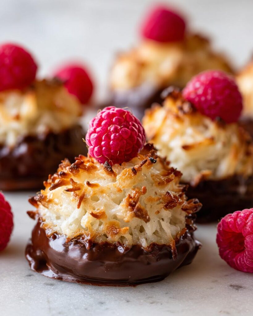 Chocolate Covered Raspberry Coconut Macaroons