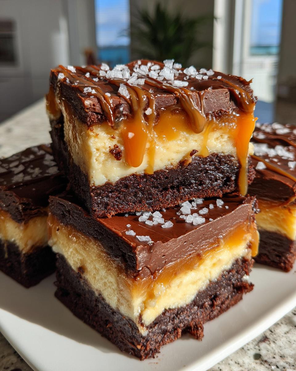 Salted Caramel Brownie Cheesecake Bars