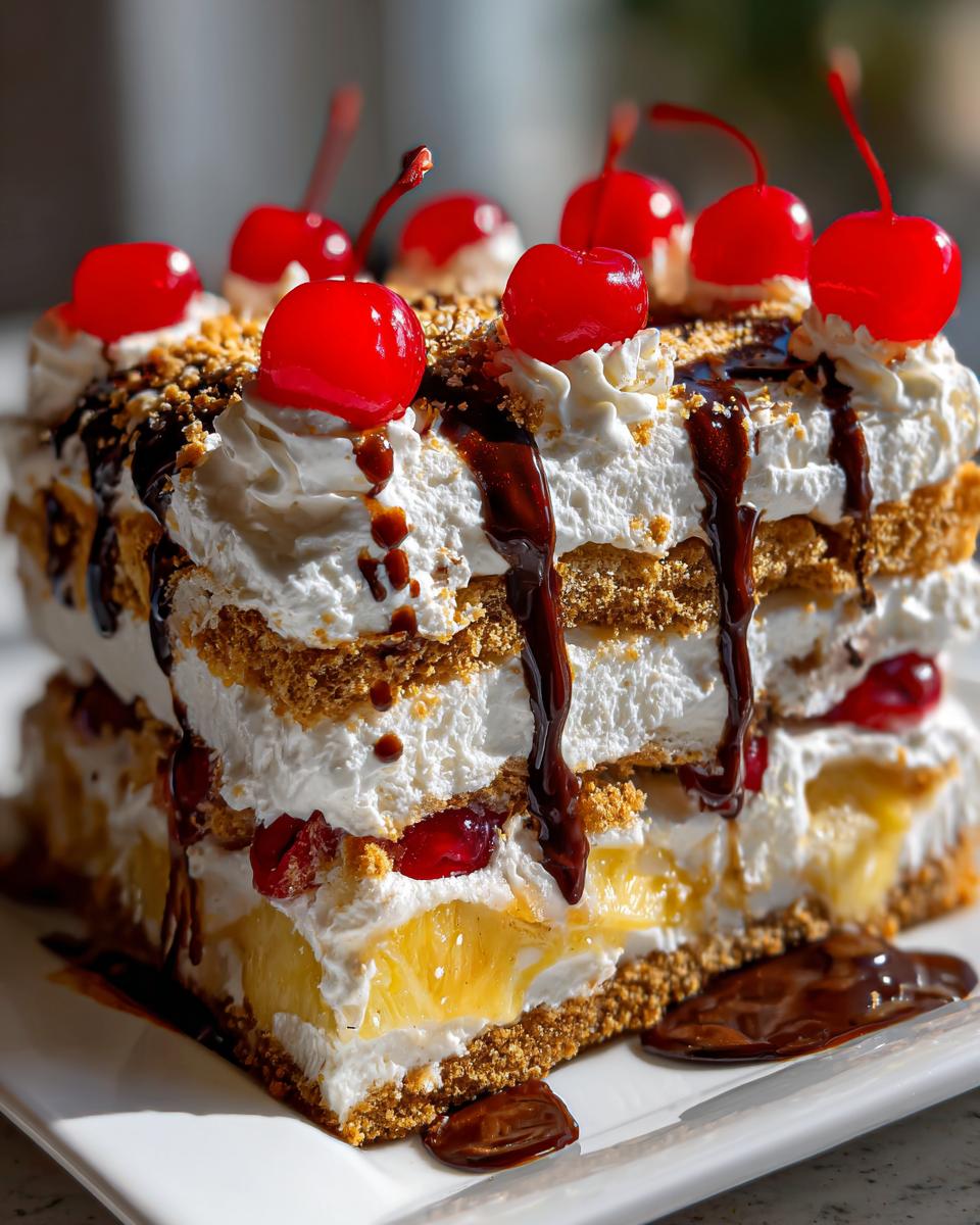 no bake banana split cake - detail 1