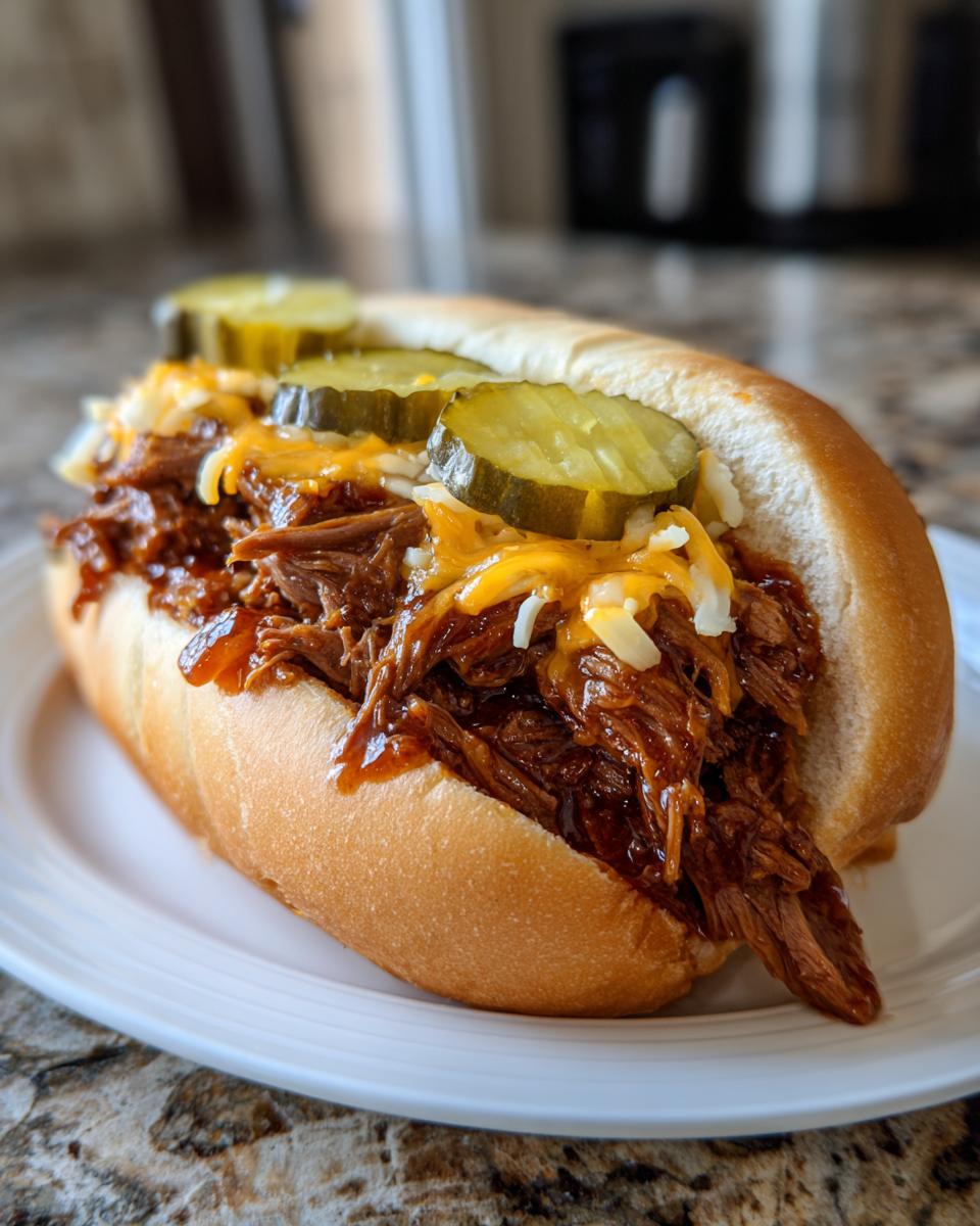 slow cooker shredded beef sandwiches recipe - detail 1
