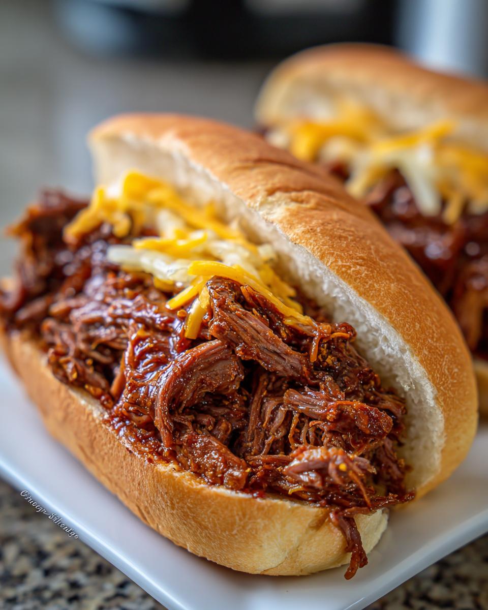 slow cooker shredded beef sandwiches recipe