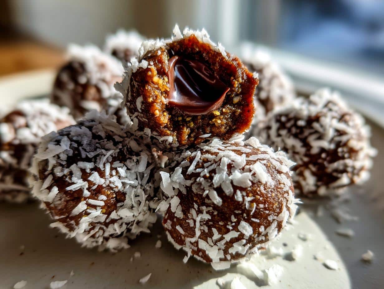 Chocolate Coconut Bliss Balls with a Creamy Chocolate Center