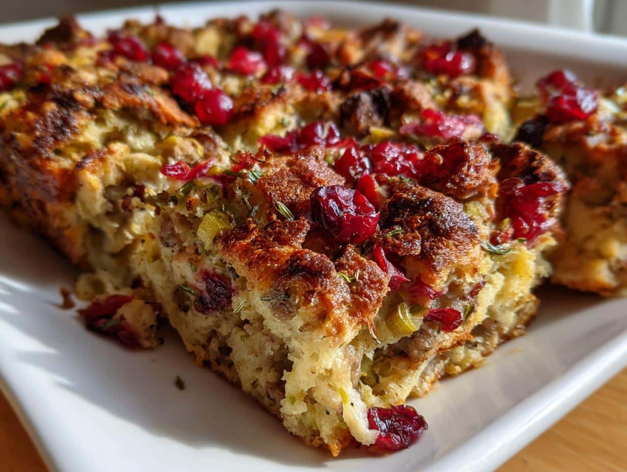 Cranberry Sausage Stuffing Breakfast Casserole - detail 1