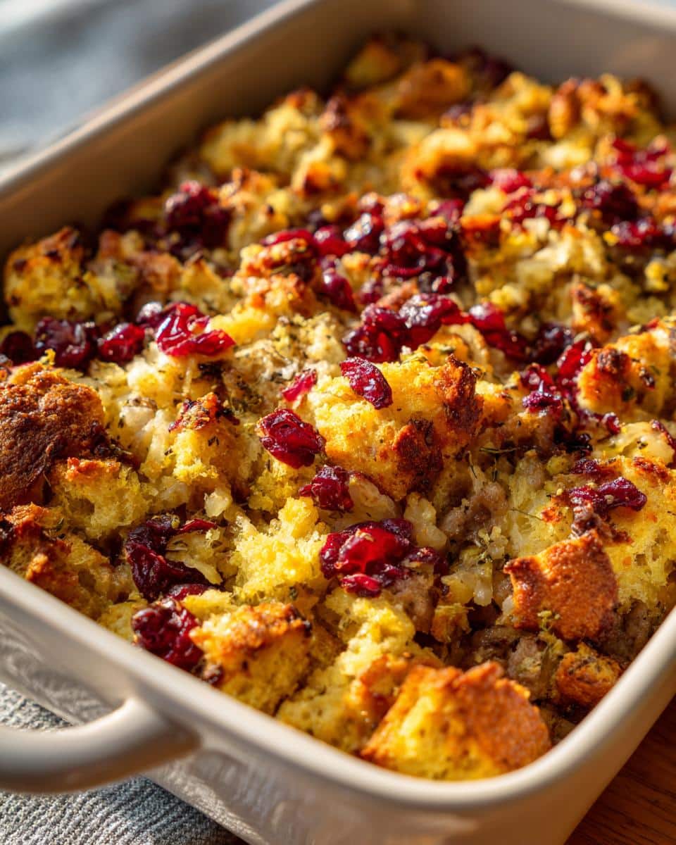Cranberry Sausage Stuffing Breakfast Casserole