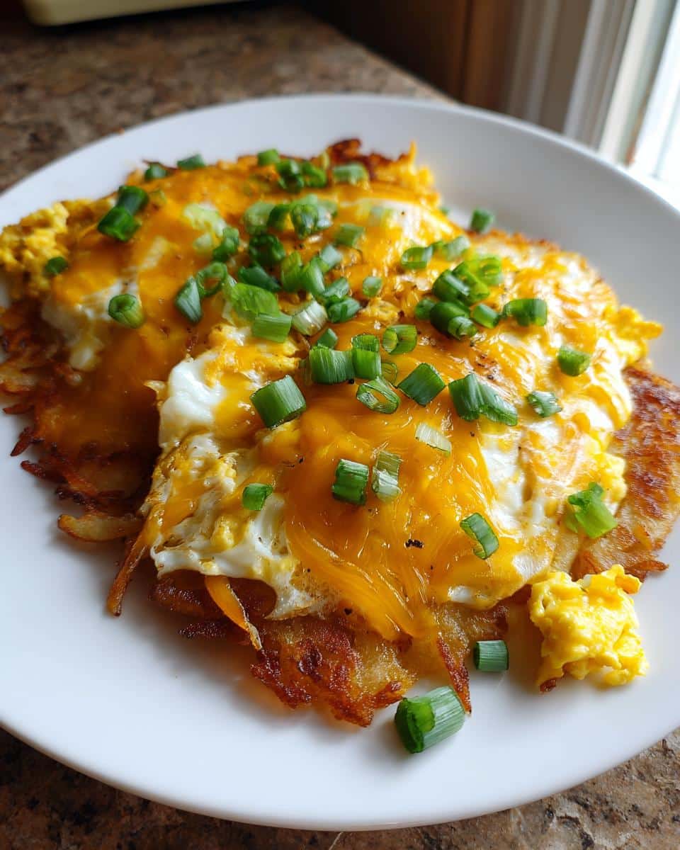 Loaded Hash Browns with Scrambled Eggs