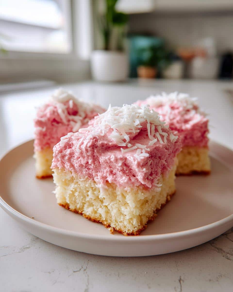 Pink Coconut Snowball Cake Bars