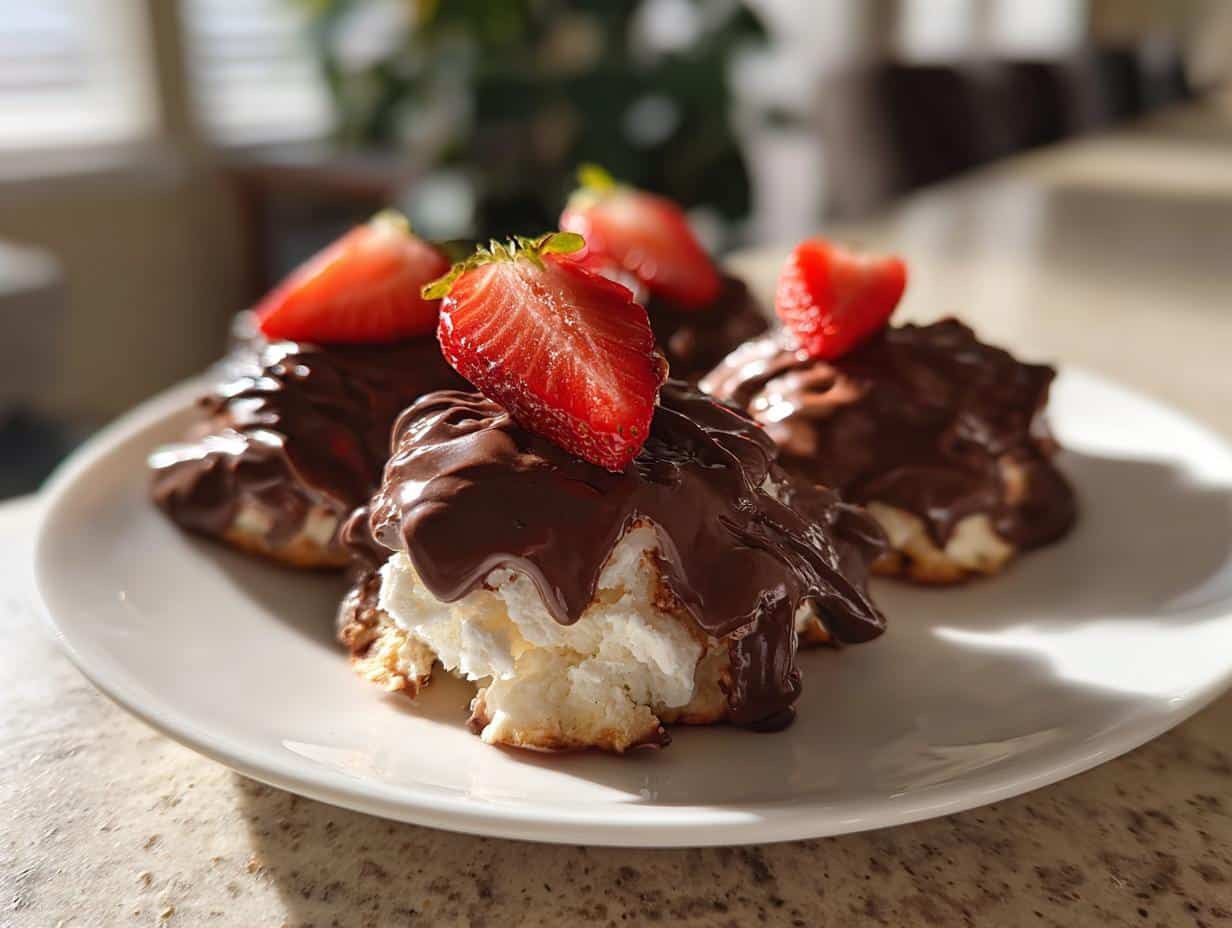 Strawberry Meringues Dipped in Chocolate