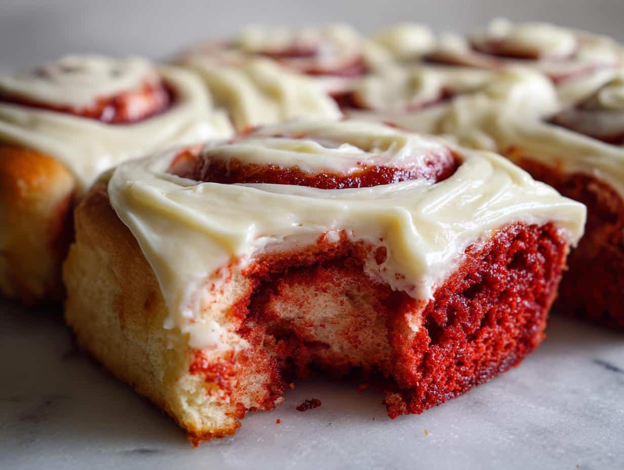 red velvet cinnamon rolls - detail 1