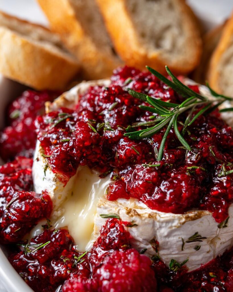 Cheesy Raspberry Rosemary Baked Brie